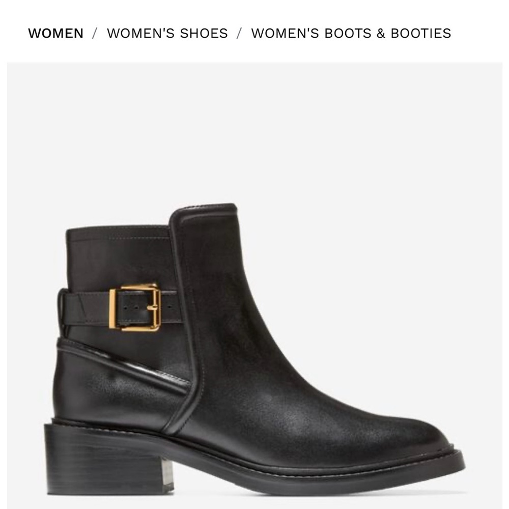 Cole Haan Black Ankle Boots with Gold Buckle